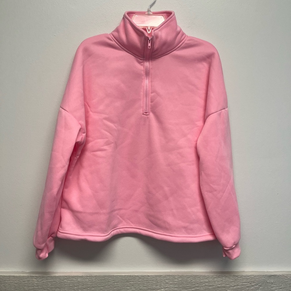 Plus Size 1XL Bubblegum Pink Half Zip Top